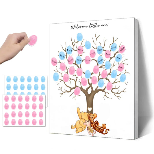 Guawubiang Winnie Gender Reveal Fingerprint Tree Winnie Gender Reveal Decor Guestbook Baby Shower Decoration for Expectant Mothers Baby Shower Guest Book with Stickers