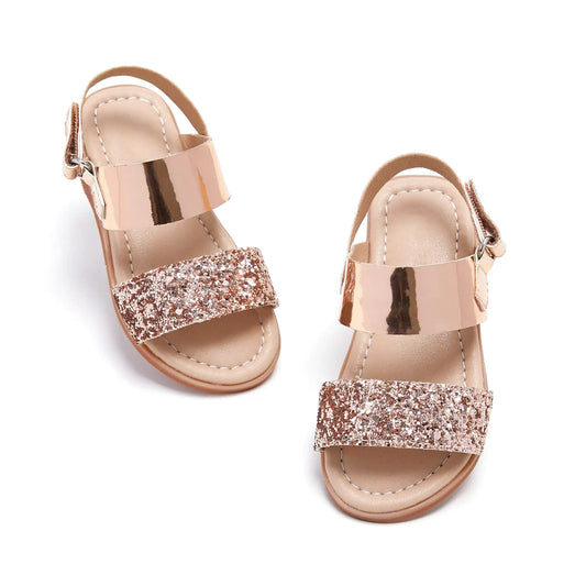 PHIRAMIN Girls Pink Size 5 Sandals - Toddler Girl Dress Shoes Sequin for Summer Party Wedding School Flats