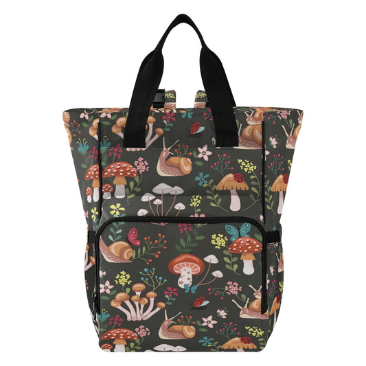 linqin Diaper Bag Backpack Mushroom with Snails Multifunctional Travel Backpack Maternity Changing Bags Large Unisex Baby Bag Tote