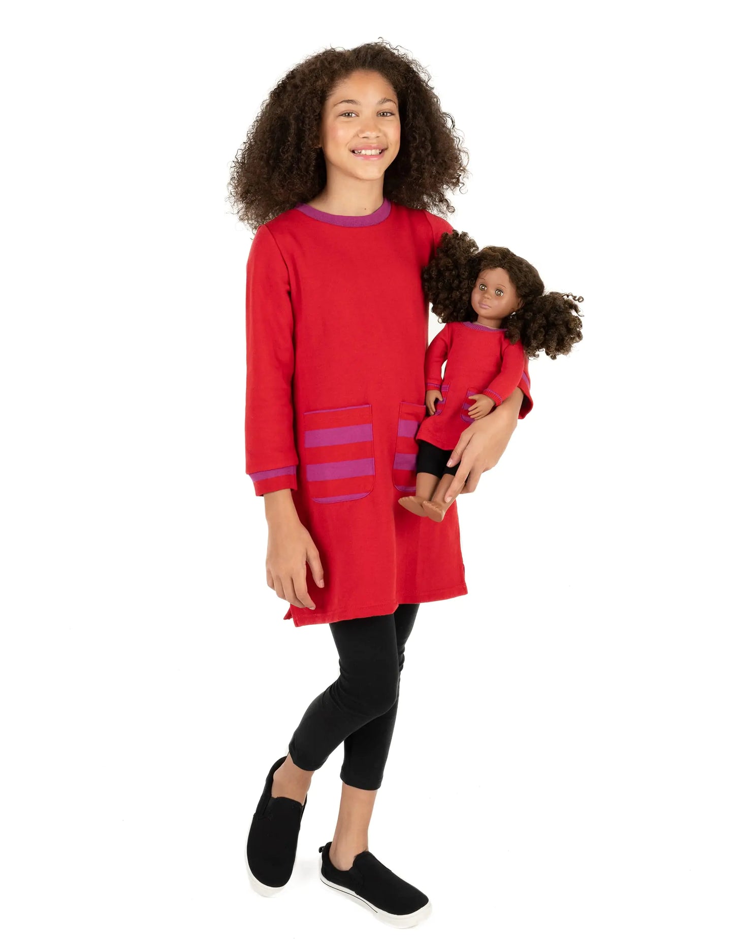 Leveret Kids & Toddler Uniform Matching Doll & Girls Sweatshirt Dress Red (Size 3 Years)
