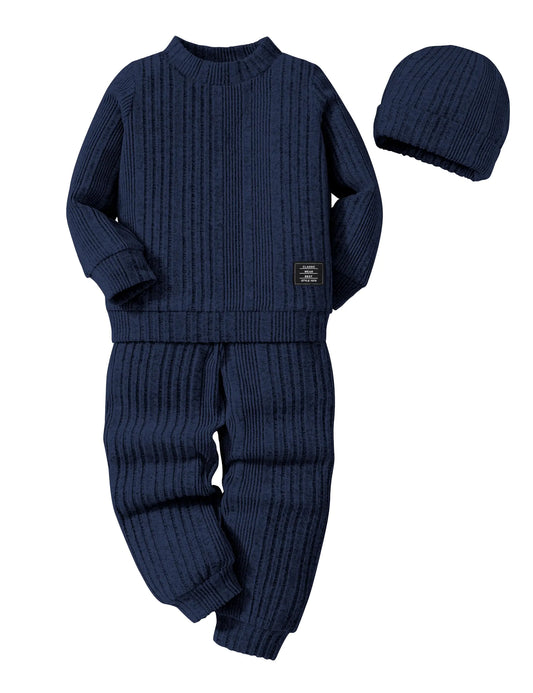 TyeSmo Toddler Boy Clothes 3t Boy Clothes 4t Boys Clothes 4t Size 4t Toddler Clothes for Boys 3t Outfits Solid Ribbed Pullover 3 Piece Pant Sets Toddler Boy Outfits Fall Winter Blue