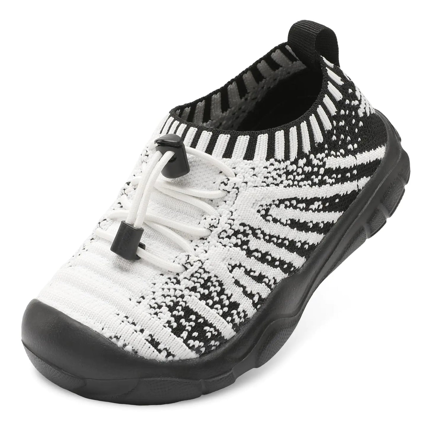 FEETCITY Toddler Sneakers Boys Girls Wide Toddler Tennis Shoes Kids Running Shoes Breathable Toddler Barefoot Shoes 7 Size White Black