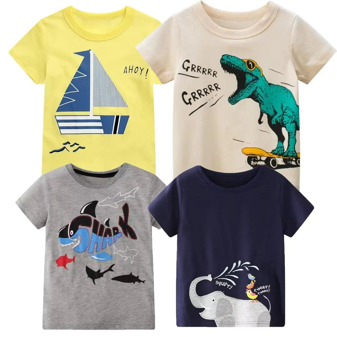 BIBNice Boys Summer Shirts Toddler Short Sleeve Crewneck Tee Kids Cotton Graphic Top Dinosaur Size 2T