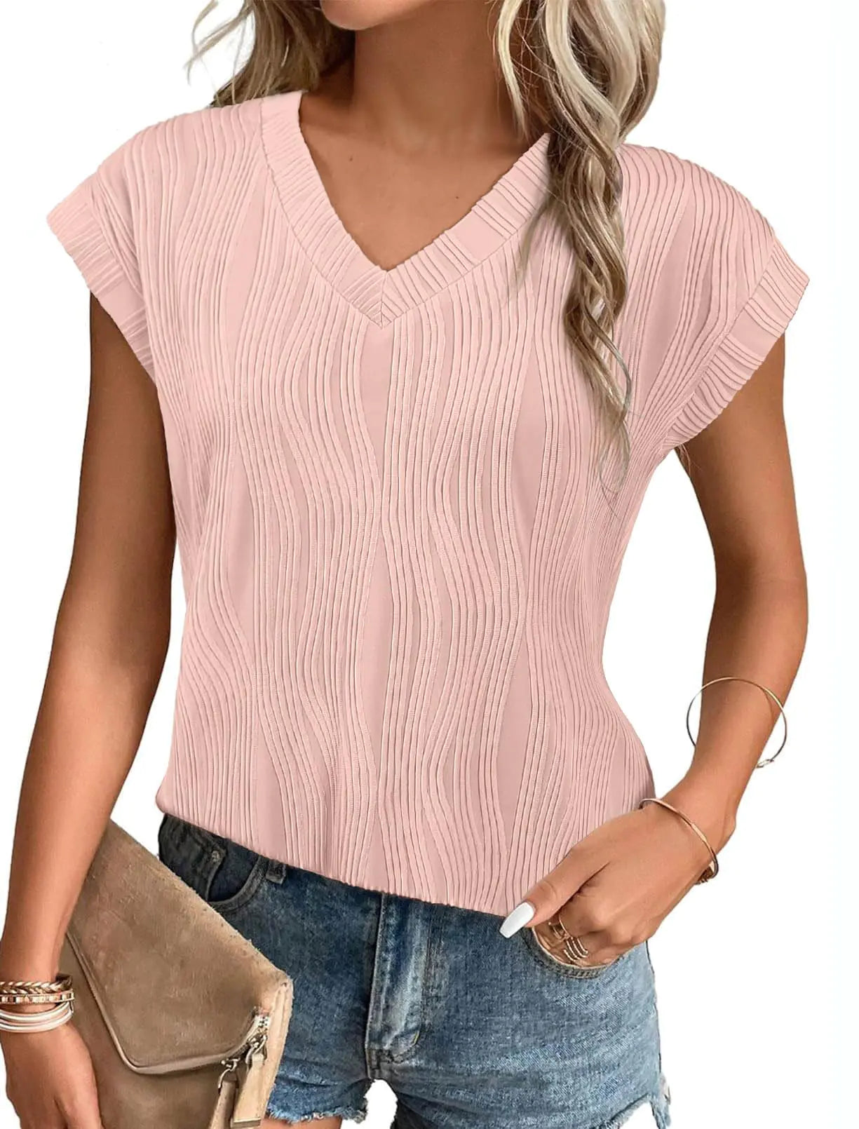 Womens Tops Summer Fashion 2024 Sleeveless Tank Top for Women Casual V Neck Tee Shirts Mothers Day Trendy Clothes Blouses Pink Medium