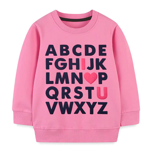 Mrocioa Toddler Girls Sweatshirt ABC Alphabet Shirt Kids Heart Shirt Long Sleeve VDAY Tops Pink Size 5