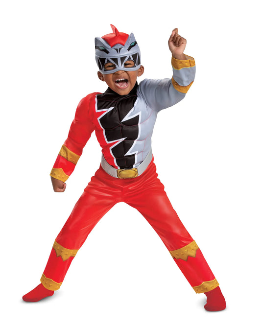 Disguise Red Ranger Toddler Size Muscle Costume Official Power Rangers Dino Fury Outfit with Mask Multicolored Large (4-6)