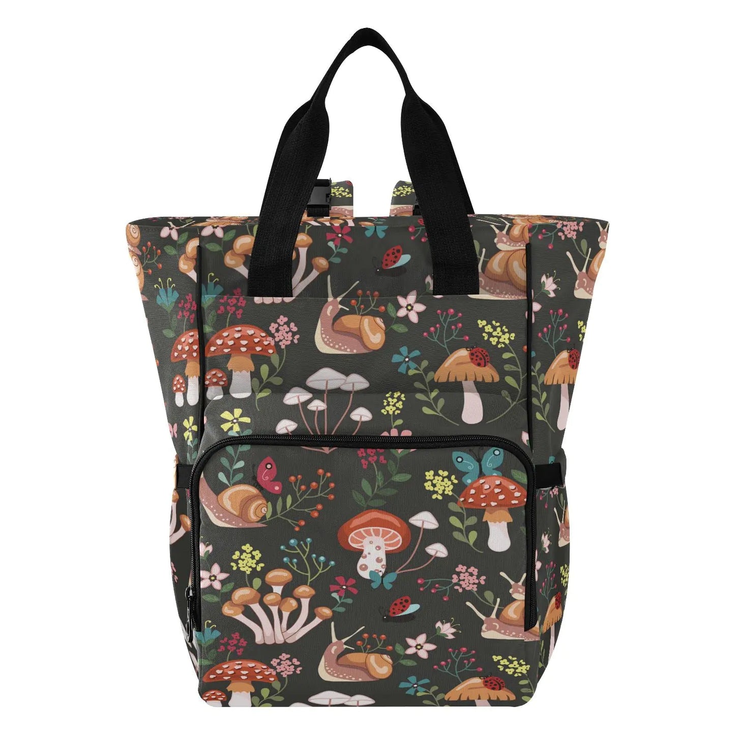 linqin Diaper Bag Backpack Mushroom with Snails Multifunctional Travel Backpack Maternity Changing Bags Large Unisex Baby Bag Tote